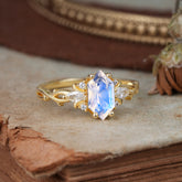 Nature-Inspired Classic 4-Prong Hexagonal-Cut Moonstone Engagement Ring